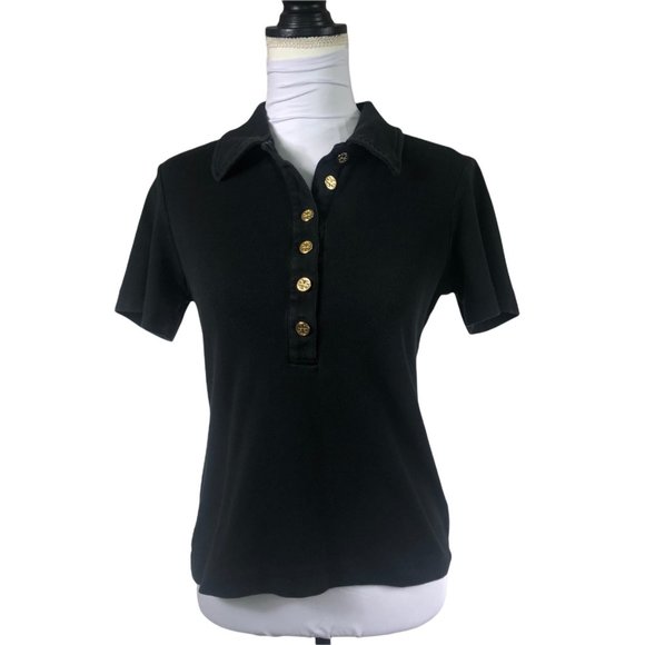 Tory Burch Black Polo Shirt with Gold Buttons - Picture 1 of 12